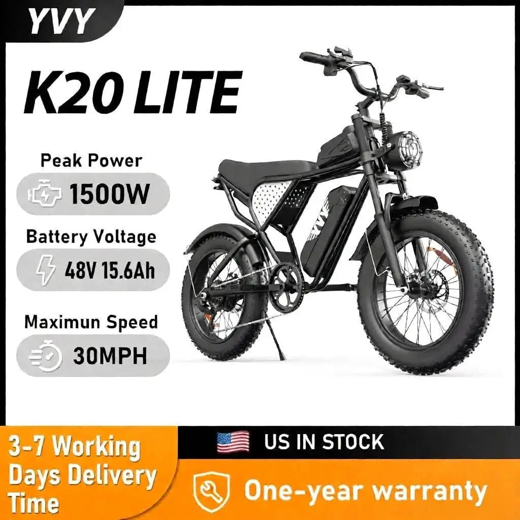 YVY K20 Lite 1500W Electric Bike for Adults 30MPH 48V 15.6Ah Off-road Trail 20*4 Inch Fat Tire E Bike 7 Speed Mountain Bike by Beastly Survival Outlet