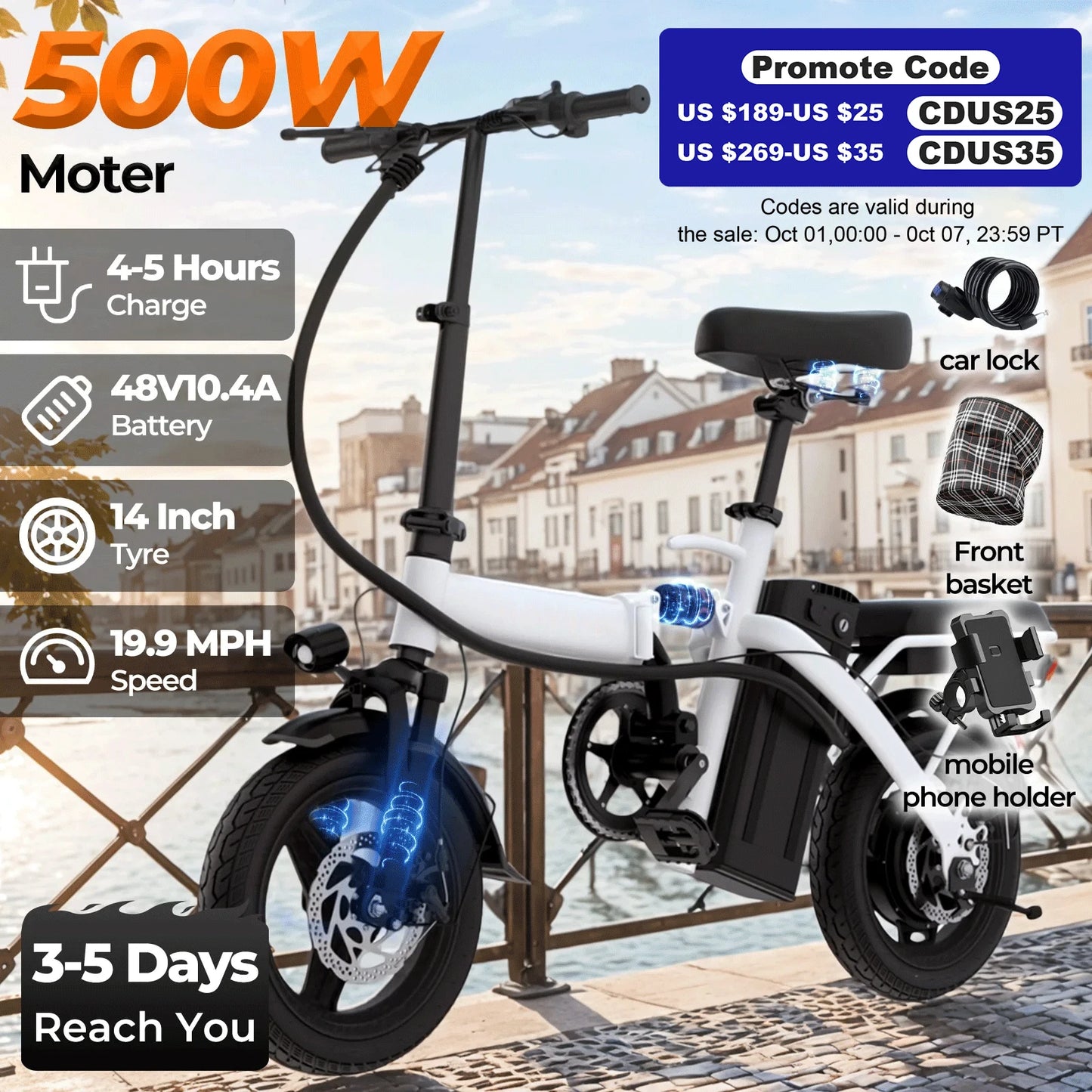 14 Inch Foldable Electric Bike 500W Removable Battery City X