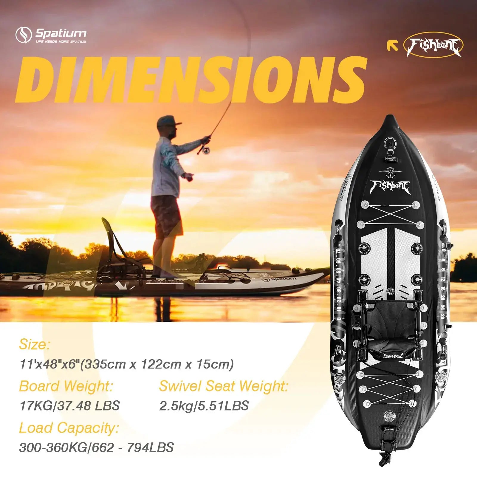 Inflatable Fishing Paddle Board Triple Chamber Stand Up Paddle Board 11'*48"*6",Fishing Kayak with Motor and Premium Accessories by Beastly Survival Outlet