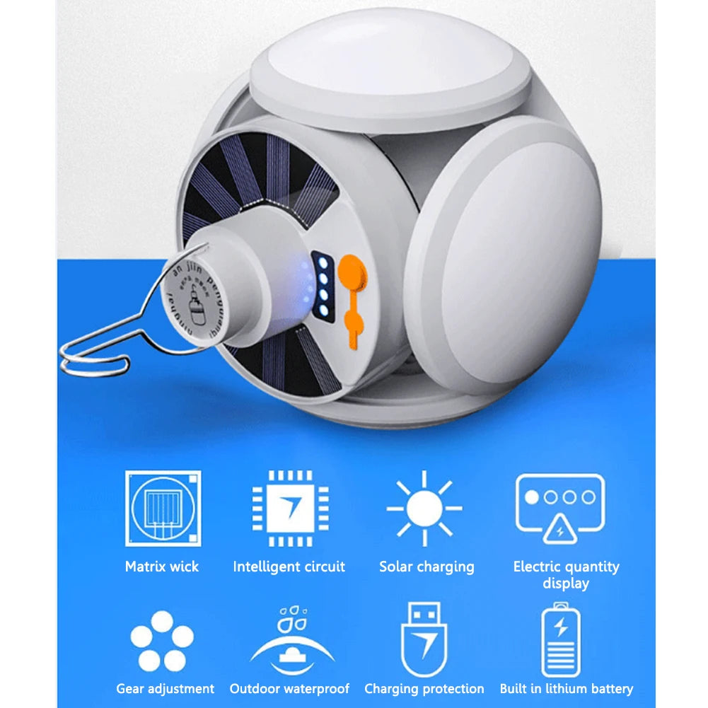 LED Solar Camping Light Bulb Portable Lantern Rechargeable Flashlight