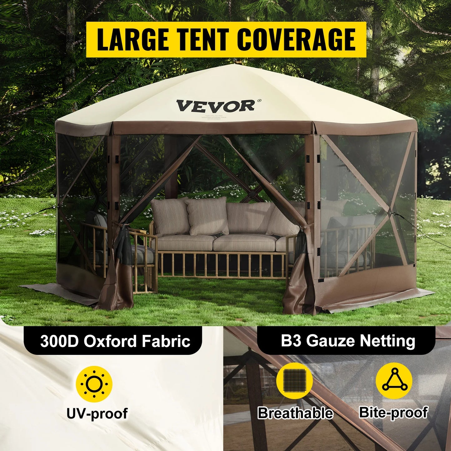 SucceBuy Pop Up Camping Gazebo 12x12 Canopy Shelter