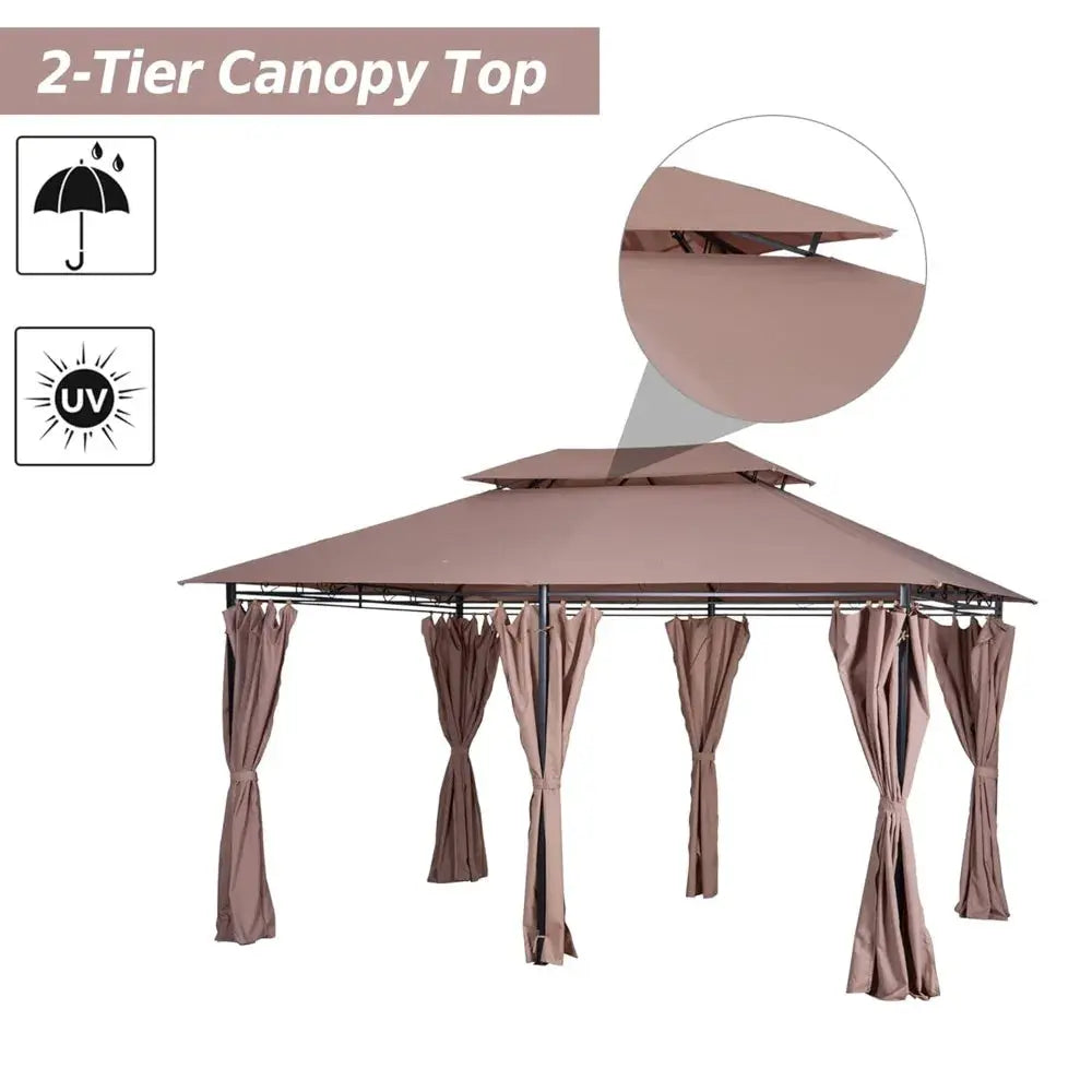 10x13 Patio Gazebo With Curtains Vented Roof And Steel Frame by Beastly Survival Outlet