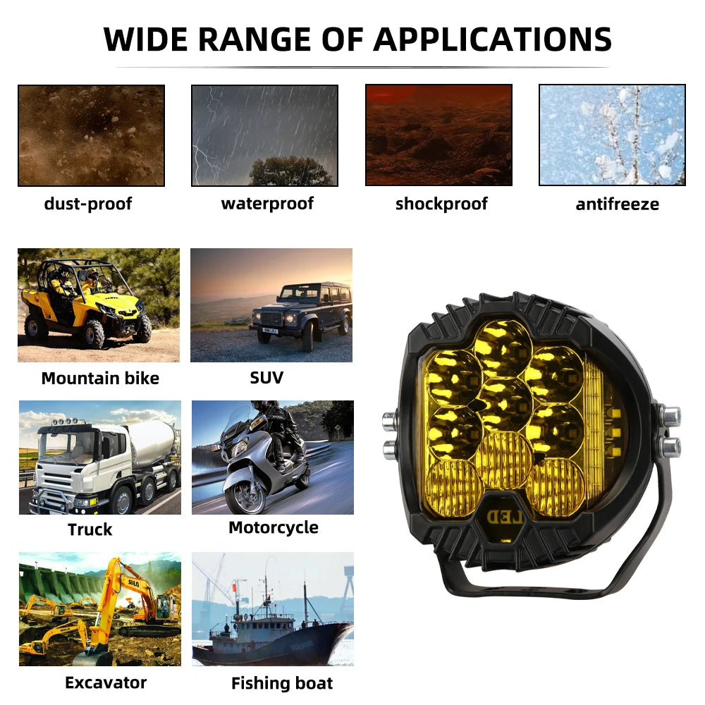 5 Inch 90W Car LED Spotlight Auxiliary Driving Lamp Yellow Pair