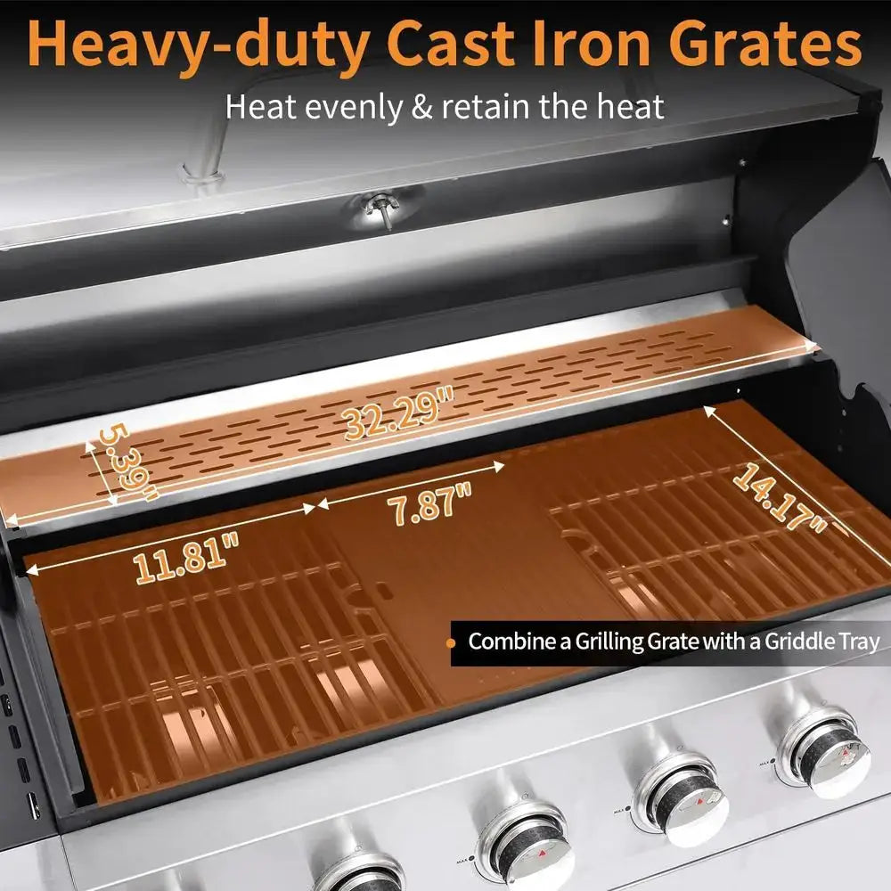 Large 6-Burner Propane Gas Grill with Side Burner, Cast Iron Grates, Plate, Lid, Warming Rack, 620 Sq. In. Cooking Area for Back by Beastly Survival Outlet