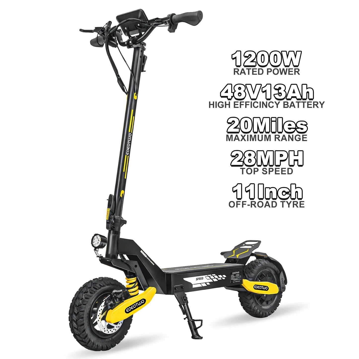 EOEOTWO 1200W Off Road Electric Scooter for Adults 48V Long Range E-Scooter 30MPH Fast Speed 11" Tubeless Tire Foldable Kick Scooter by Beastly Survival Outlet