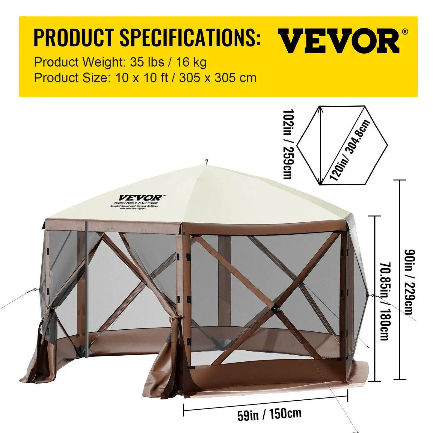 SucceBuy Pop-up Camping Gazebo Camping Canopy Shelter 6 Sided 12' x 12' / 10' x 10' Sun Shade Tents & Canopies Camping & Hiking by Beastly Survival Outlet