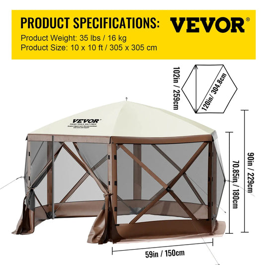 SucceBuy Pop-up Camping Gazebo Camping Canopy Shelter 6 Sided 12' x 12' / 10' x 10' Sun Shade Tents & Canopies Camping & Hiking by Beastly Survival Outlet