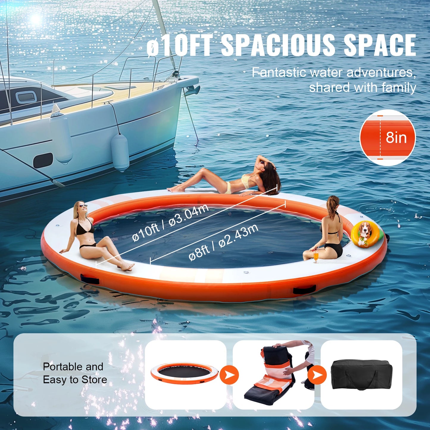 SucceBuy Inflatable Floating Dock 10x8 Ft With Ladder