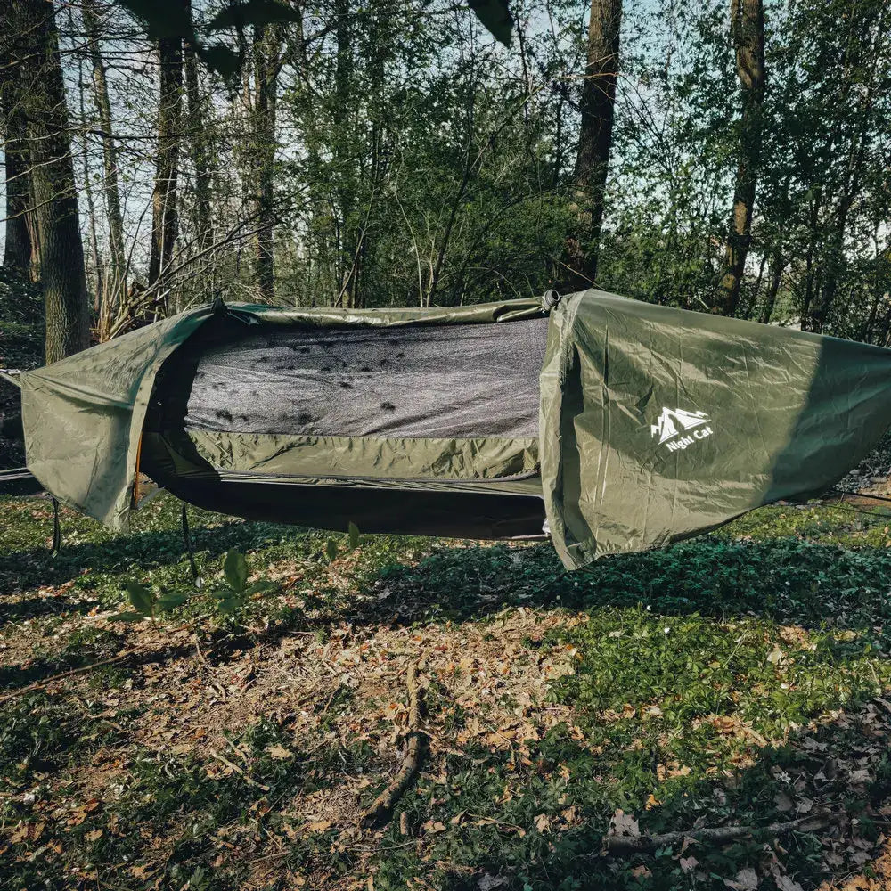 Night Cat Flat Lay Hammock Tent with Mosquito Net Waterproof Rainfly Storage Room by Beastly Survival Outlet
