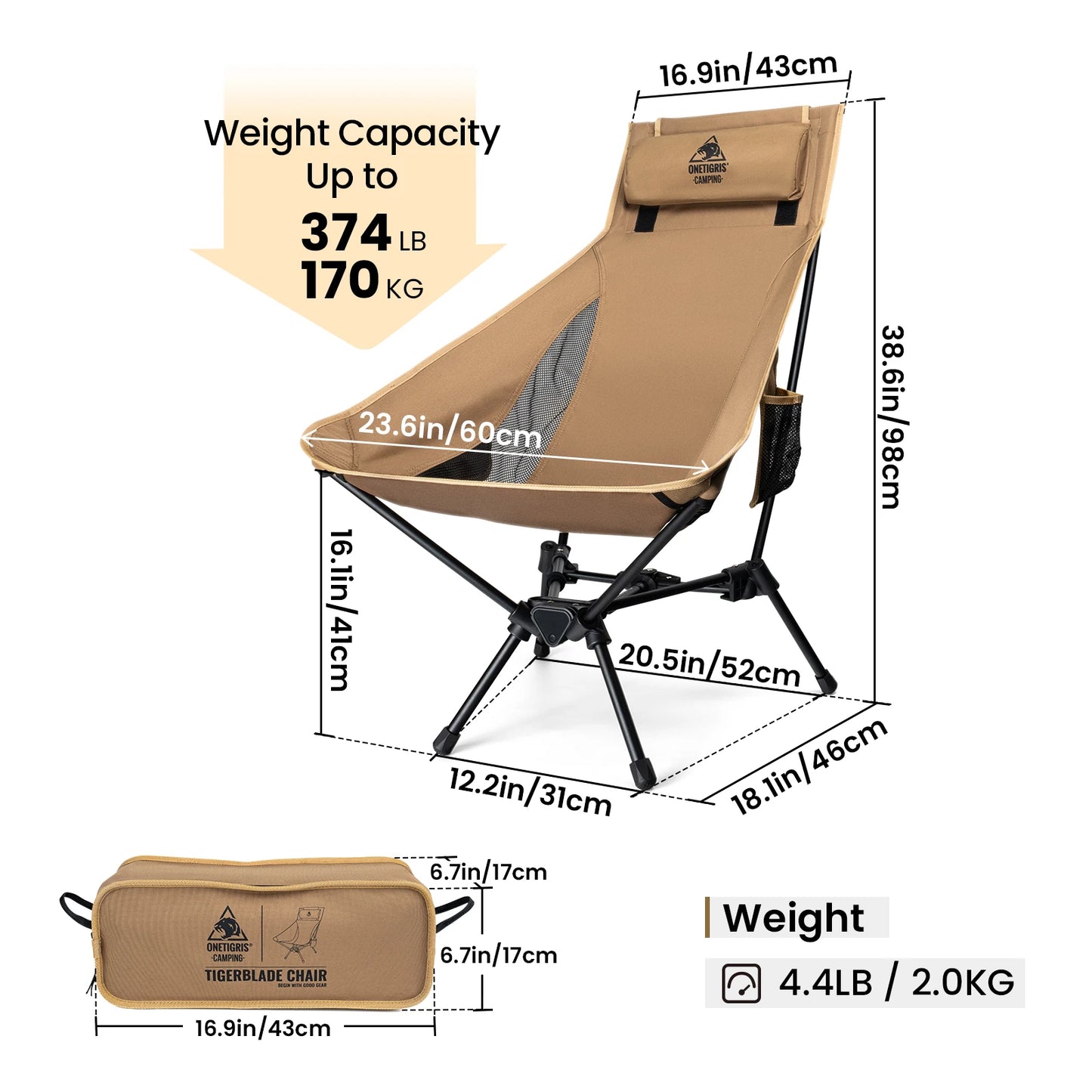 OneTigris Tigerblade Portable Camping Chair High Back