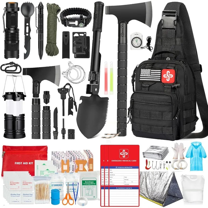 262 Pieces Survival Gear Kit with First Aid Pouch and Bag