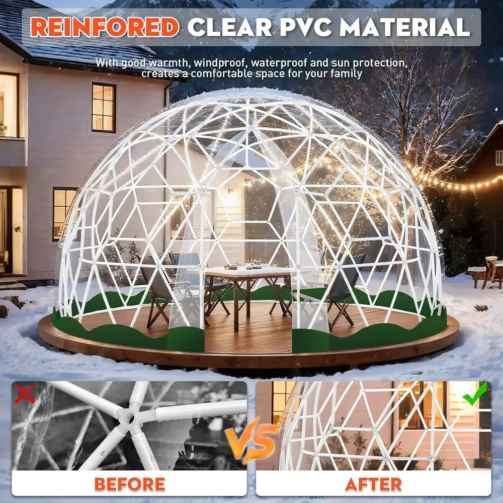 12-Foot Geodesic PVC Dome Tent, Waterproof Outdoor Bubble House with 2 10M Light Strings for Garden, Patio, Events,Customized by Beastly Survival Outlet