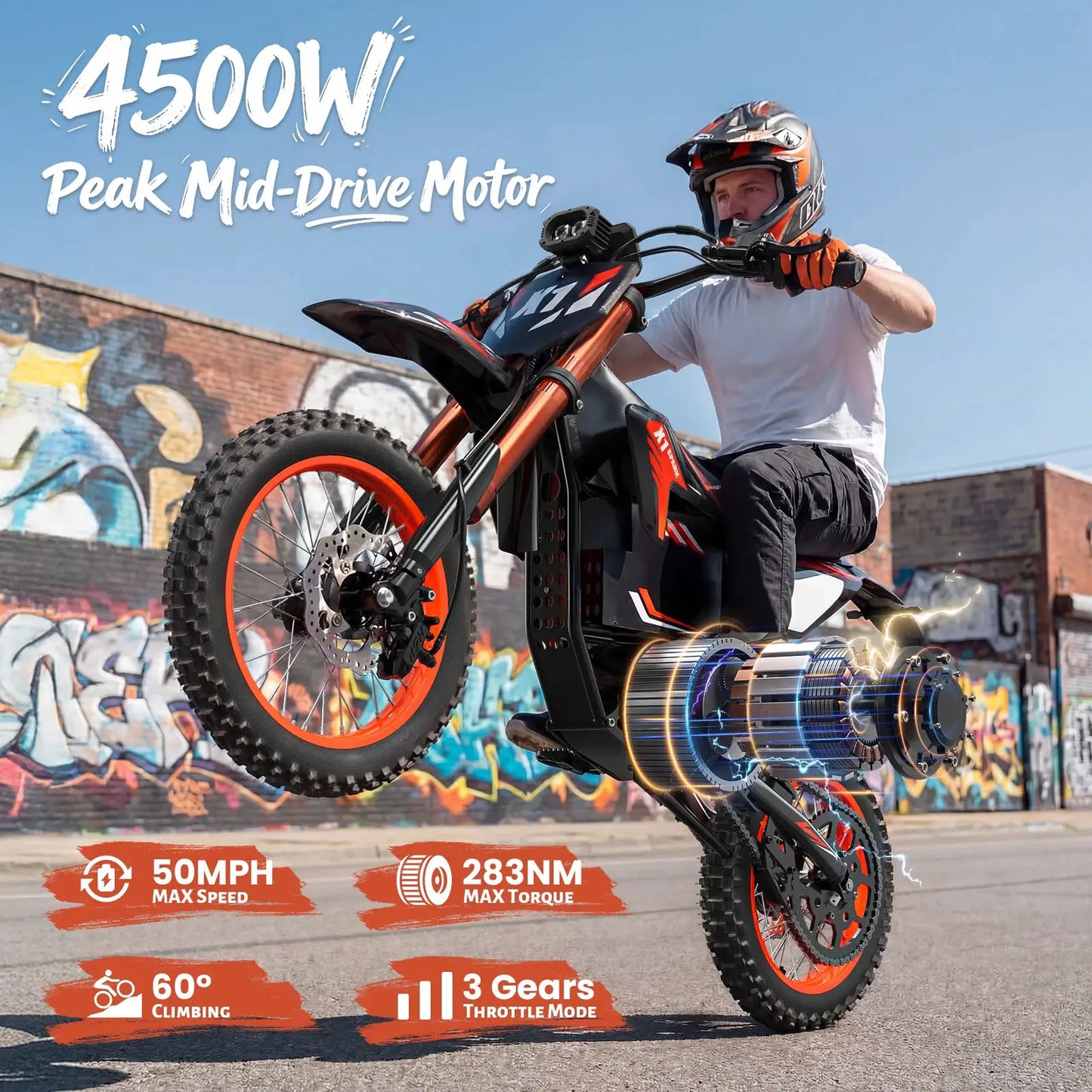 QRONGE X1 Spark Electric Dirt Bike for Teens Adults 4500W Peak Electric Motorcycle 60V 28.8Ah E-Dirt Bike 60 Mile Range E-Bike + 1 Year Warranty by Beastly Survival Outlet