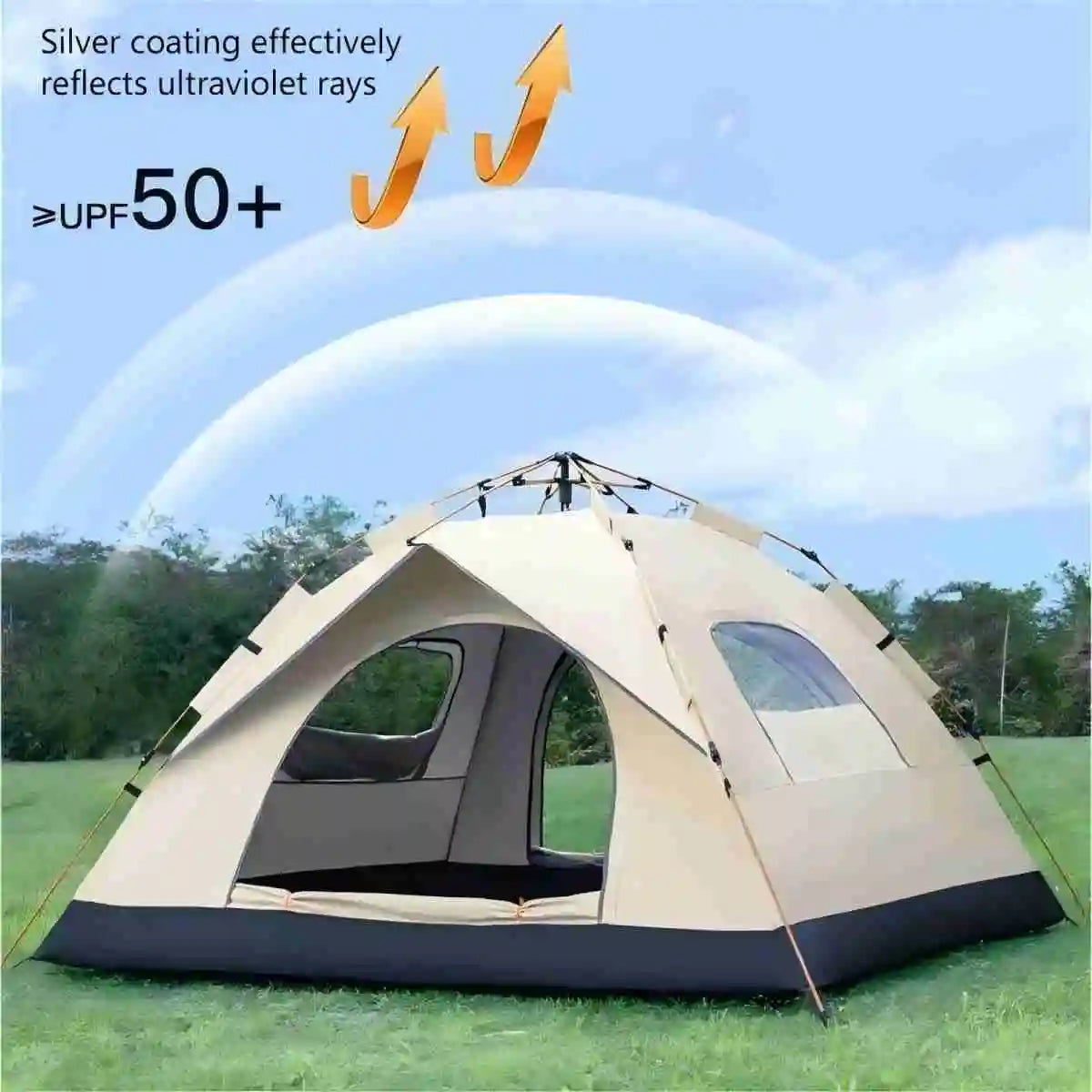 Outdoor Sunshade Camping Tent with Two Doors and Windows