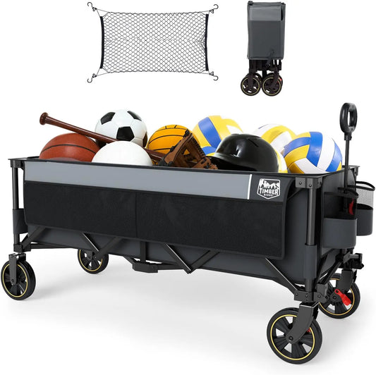 Extended 51 Inch Collapsible Wagon With Brakes And Cargo Net