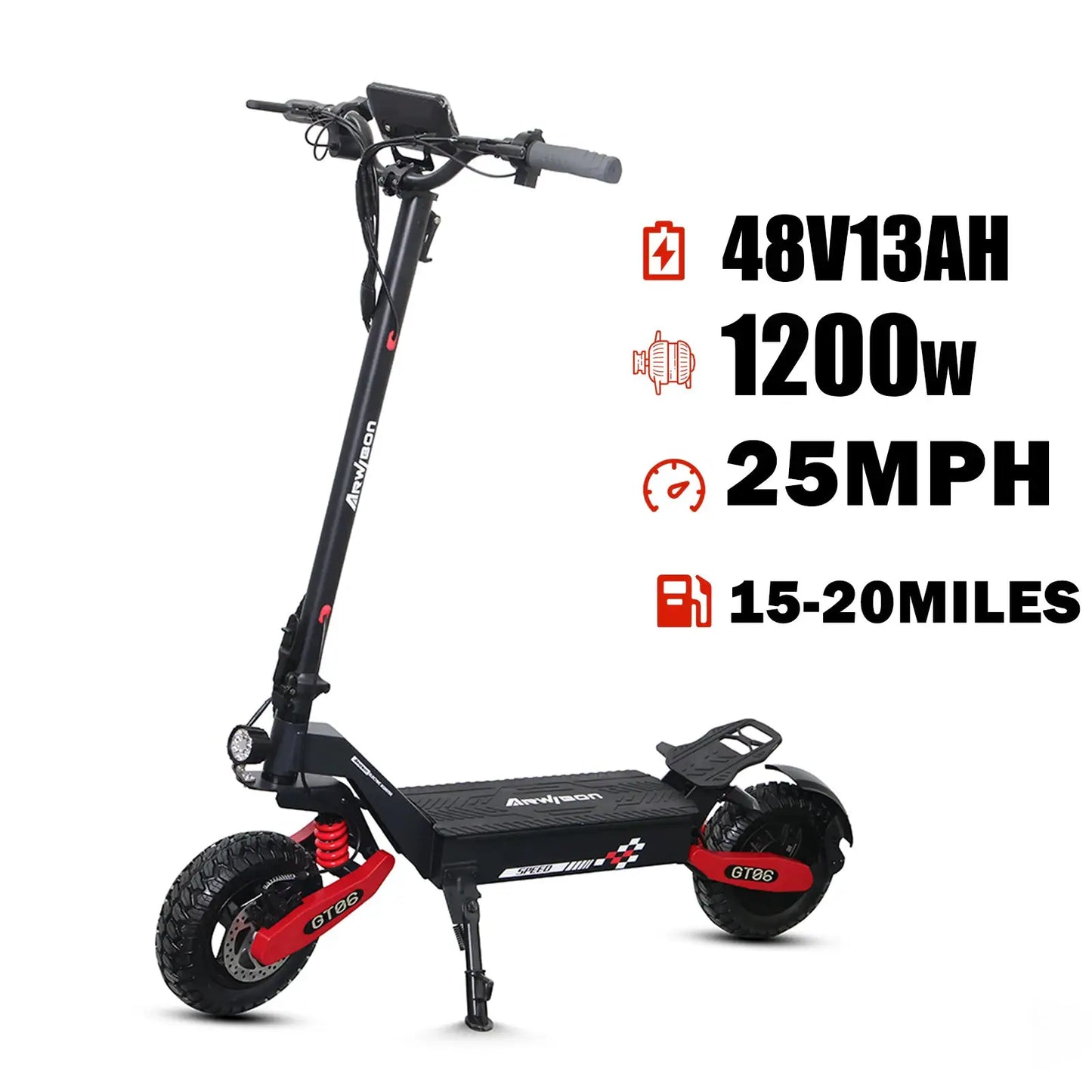 Arwibon 1200W Motor Electric Scooter 48V13/23.4AH Speed up to 25MPH 11 Inch Off-Road Tires Foldable Adult E-Scooter by Beastly Survival Outlet