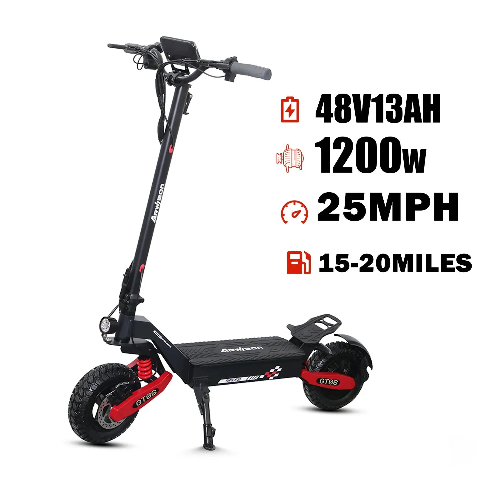 Arwibon 1200W Motor Electric Scooter 48V13/23.4AH Speed up to 25MPH 11 Inch Off-Road Tires Foldable Adult E-Scooter by Beastly Survival Outlet