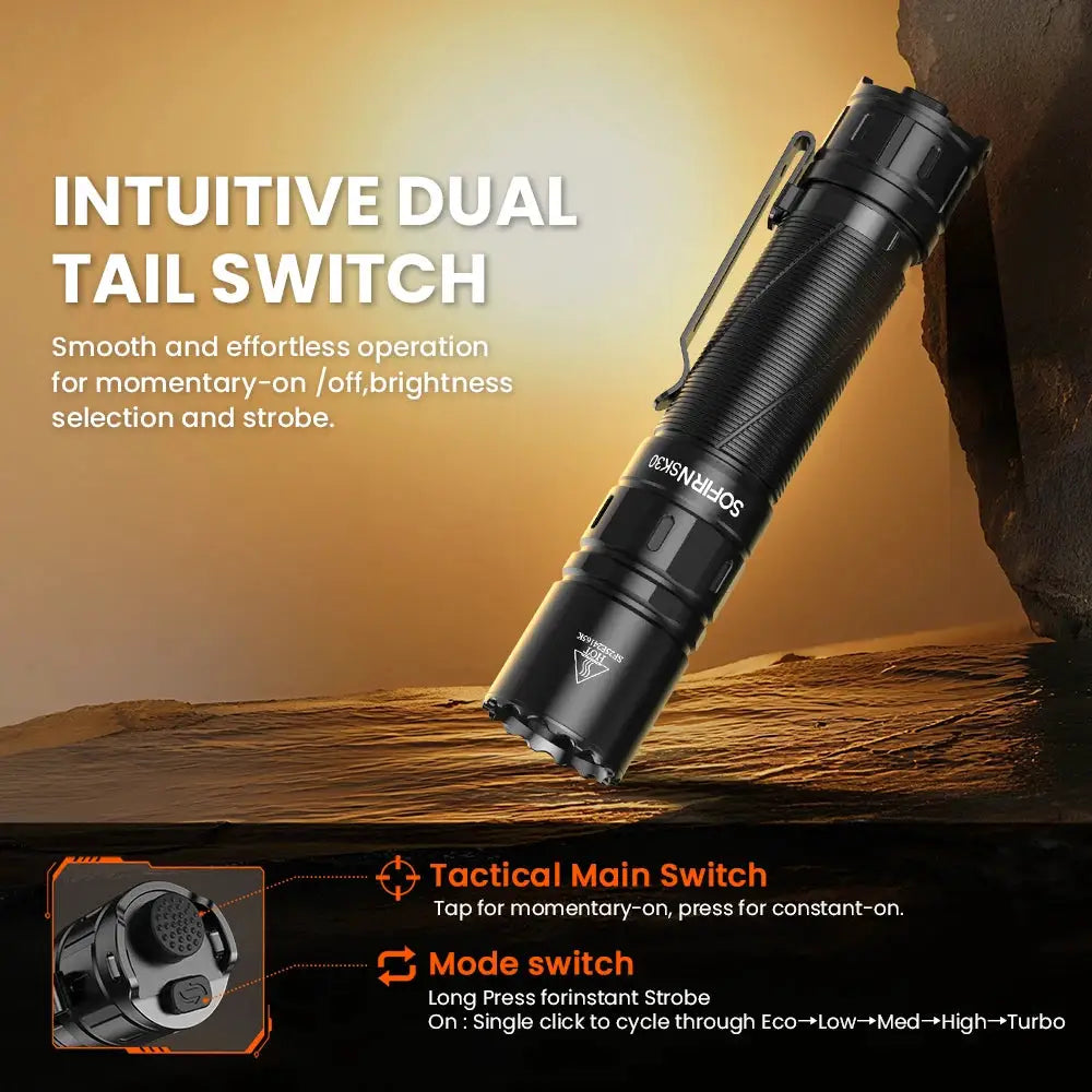 Sofirn SK30 3000 Lumen 6000K USB C Tactical Flashlight 21700 by Beastly Survival Outlet