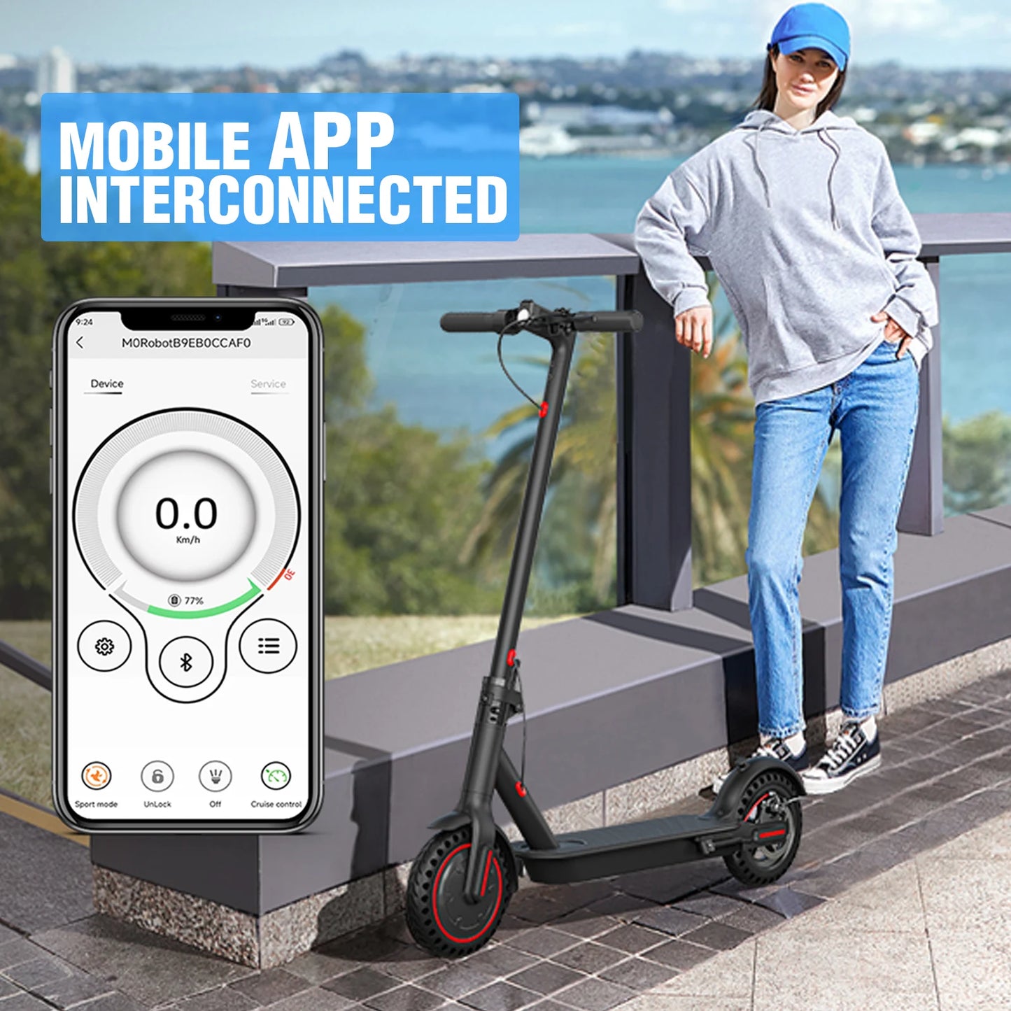 Lightweight Commuter Electric Scooter For Adults With Dual Brake System Explosion Proof Tires App Support Foldable