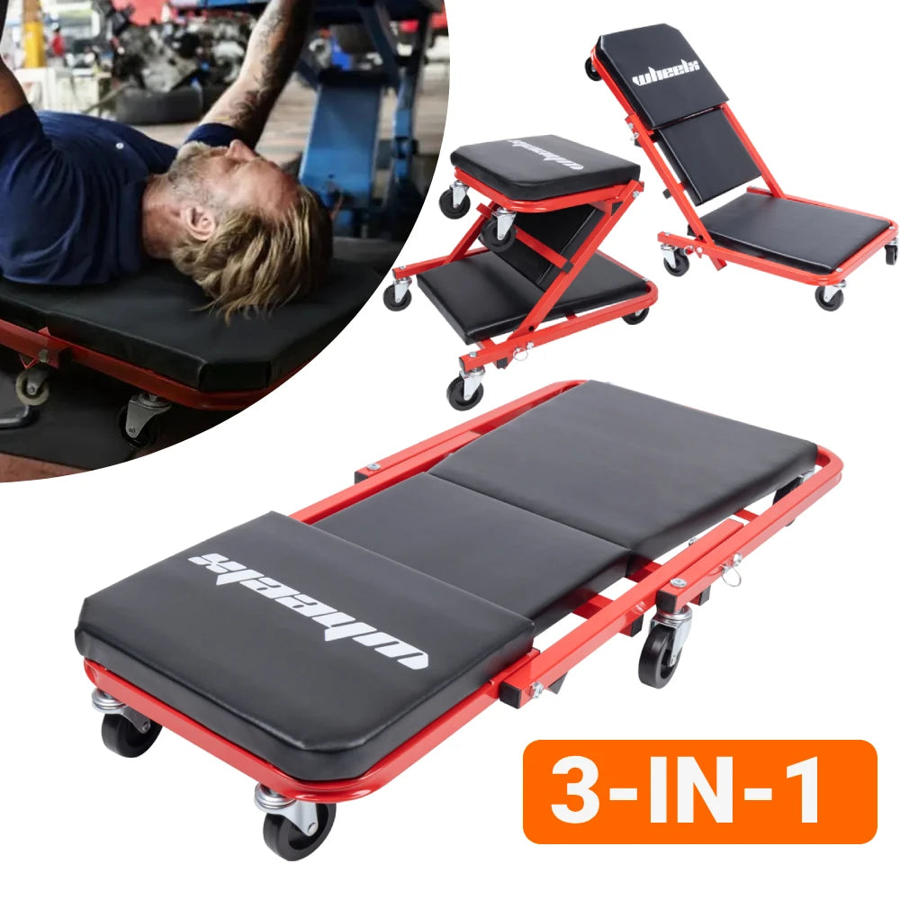 3 in 1 Rolling Mechanic Creeper Z Seat Foldable Garage Chair