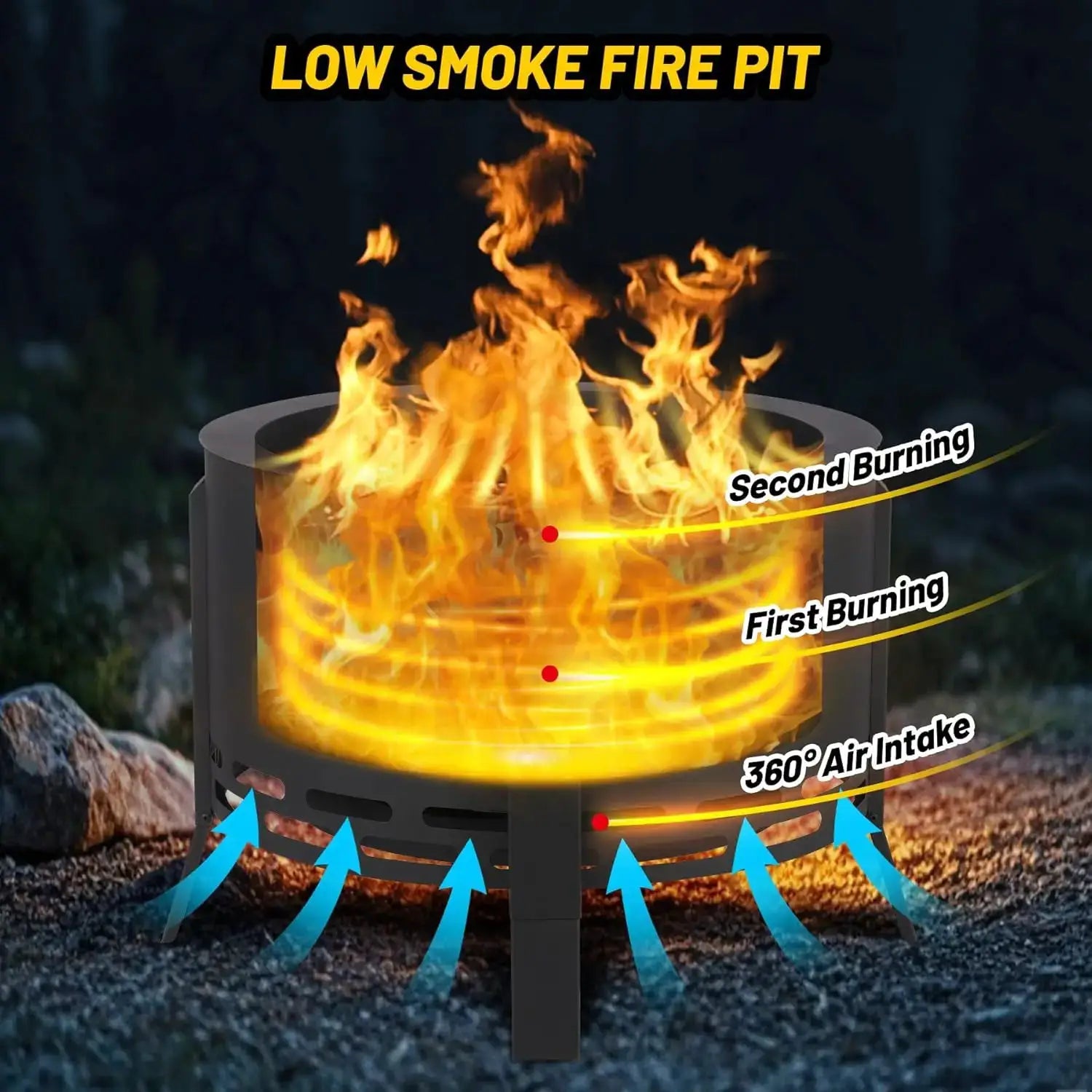 26 Inch Smokeless Fire Pit With Folding Feet For Camping Kit by Beastly Survival Outlet