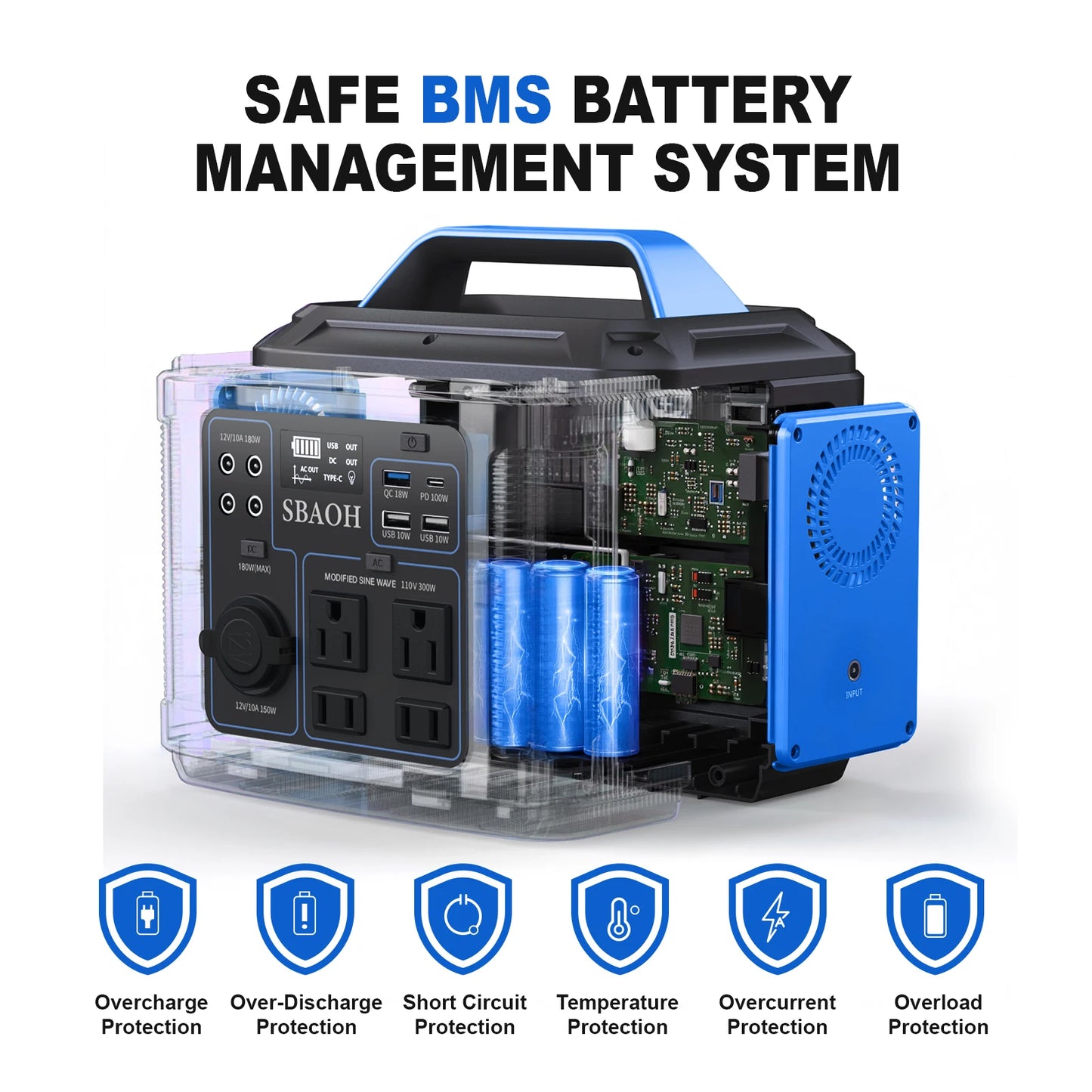 Portable Power Station 300W 296Wh 80000mAh Solar GeneratorAC