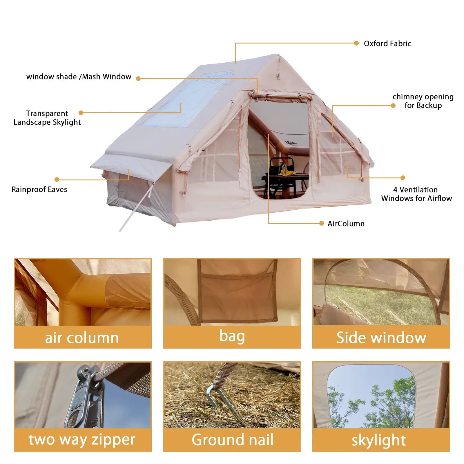PAKICETUS Inflatable Tent With Skylight, Quick Setup Blow Up Tents With Pump, 4-6 PersonOutdoor Family Luxury Tent by Beastly Survival Outlet