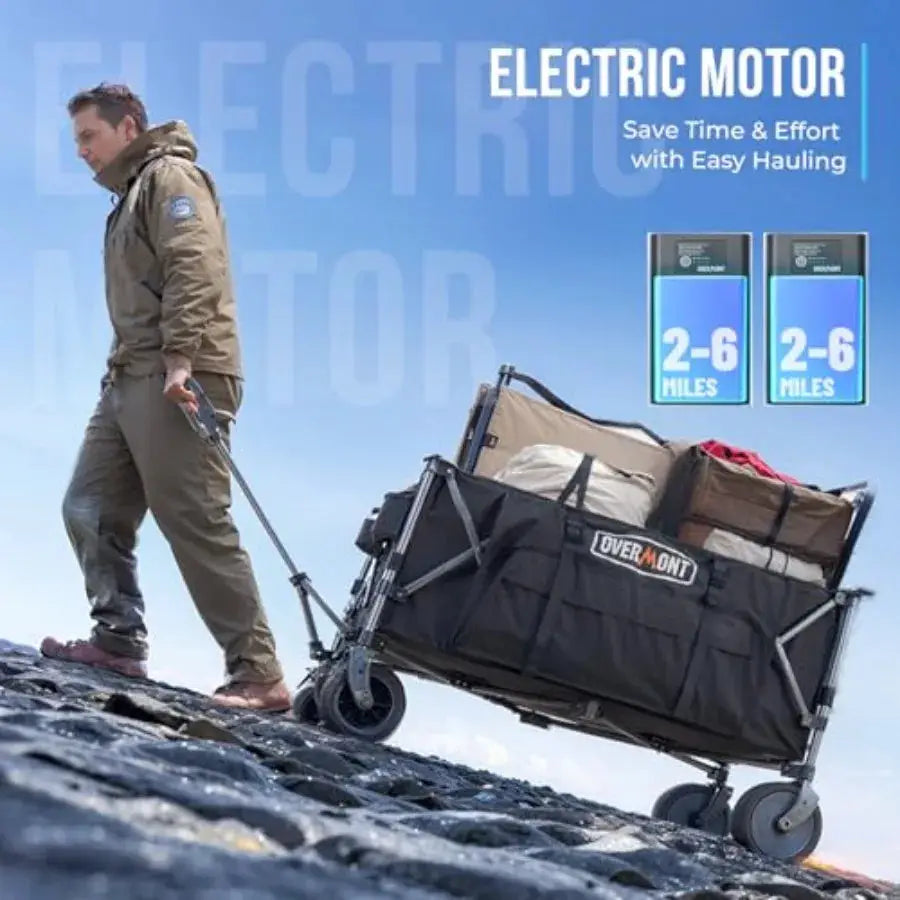 Electric Collapsible Folding Wagon 200L with All-Terrain Wheels Brakes and 12-Mile Battery Life - Portable for Camping Garden H by Beastly Survival Outlet
