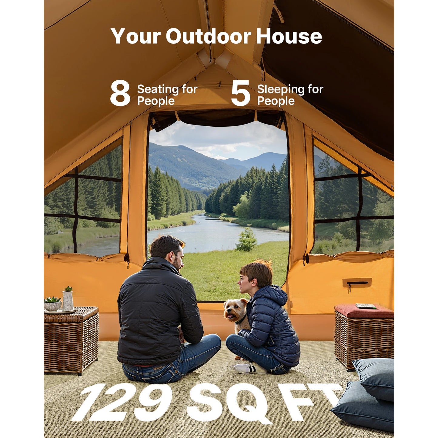 SucceBuy Inflatable Camping Tent With Skylight Mesh Windows