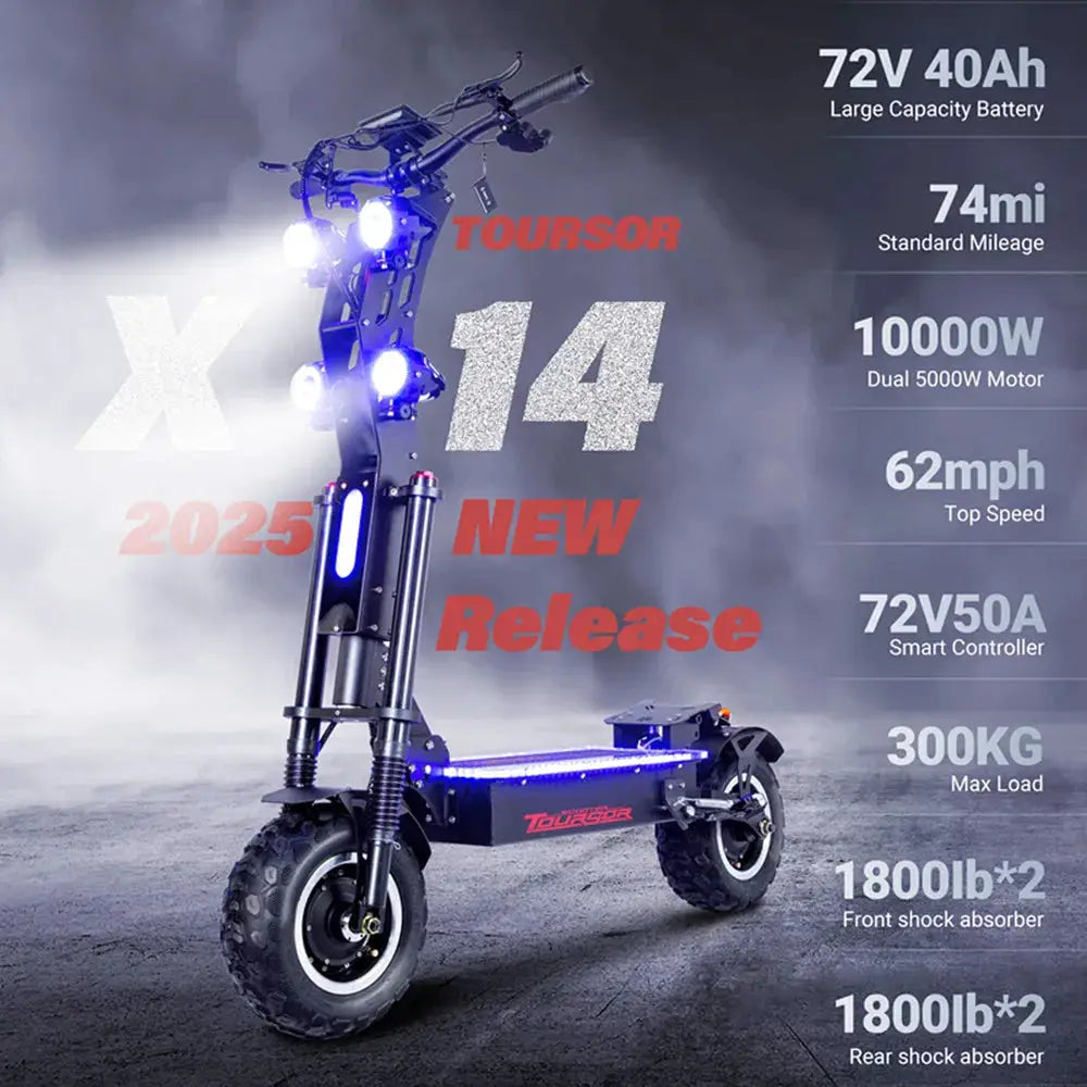 Toursor US Stock Electric Scooter 60V 72V E-Scooter Dual Motor 8000W 10000W 14 inch Wheels Electric Scooter with NFC Unlock by Beastly Survival Outlet