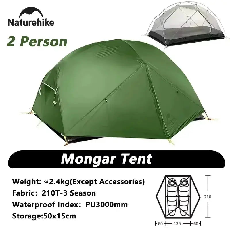 Naturehike Mongar 2 Person Tent 20D Nylon 210T Waterproof Ultralight Camping Hiking Tent with Mat Backpacking Travel Tent by Beastly Survival Outlet